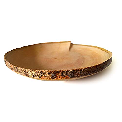 Product Cover roro Handcarved Mango-Wood Creased Serving Plate with Bark Edges, 12