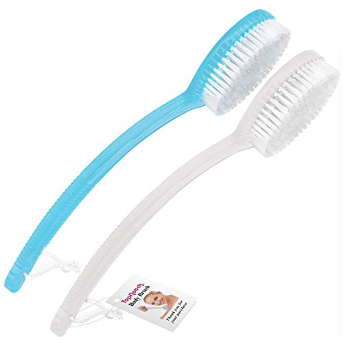 Product Cover TopNotch Back Brush 2 Brushes for Bath or Shower 1 Clear and 1 Blue with Long Handle Body Scrubbing