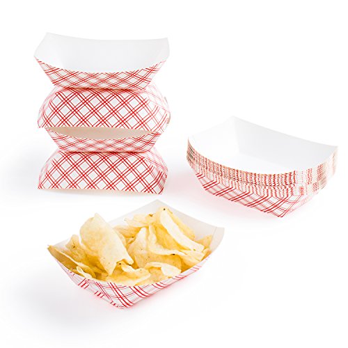 Product Cover Disposable Paper Food Tray for Carnivals, Fairs, Festivals, and Picnics. Holds Nachos, Fries, Hot Corn Dogs, and More! - 2.5-Pound, 50-Pack
