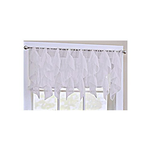 Product Cover LORRAINE HOME FASHIONS Cascade White Shabby Chic Sheer Ruffled Valance