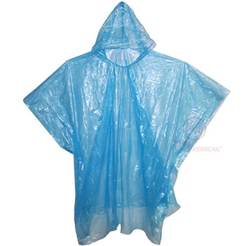 Product Cover MCR Medical Pack of 10 Disposable Rain Ponchos with Hood, Blue