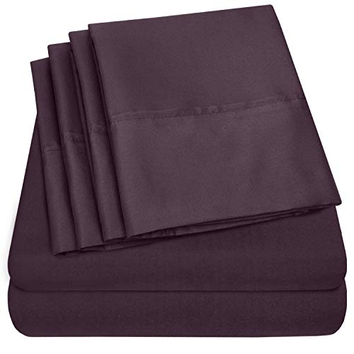 Product Cover King Size Bed Sheets - 6 Piece 1500 Thread Count Fine Brushed Microfiber Deep Pocket King Sheet Set Bedding - 2 Extra Pillow Cases, Great Value, King, Purple
