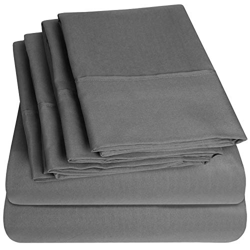 Product Cover King Size Bed Sheets - 6 Piece 1500 Thread Count Fine Brushed Microfiber Deep Pocket King Sheet Set Bedding - 2 Extra Pillow Cases, Great Value, King, Gray