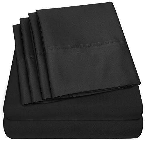 Product Cover Cal King Size Bed Sheets - 6 Piece 1500 Thread Count Fine Brushed Microfiber Deep Pocket California King Sheet Set Bedding - 2 Extra Pillow Cases, Great Value, California King, Black