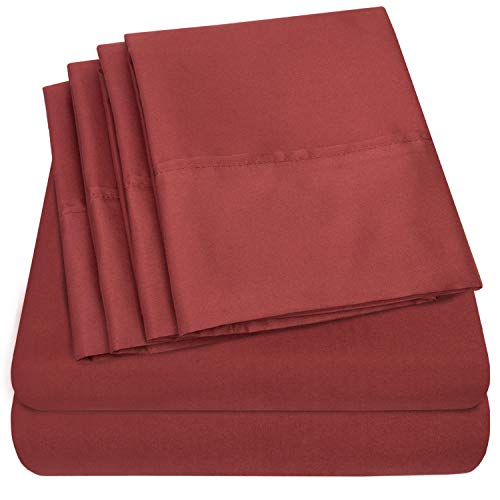 Product Cover King Size Bed Sheets - 6 Piece 1500 Thread Count Fine Brushed Microfiber Deep Pocket King Sheet Set Bedding - 2 Extra Pillow Cases, Great Value, King, Burgundy