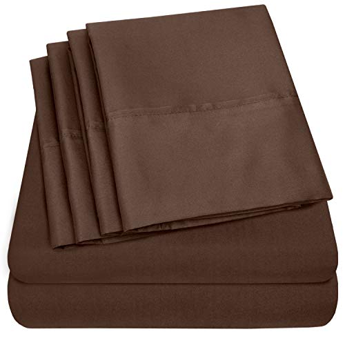 Product Cover Cal King Size Bed Sheets - 6 Piece 1500 Thread Count Fine Brushed Microfiber Deep Pocket California King Sheet Set Bedding - 2 Extra Pillow Cases, Great Value, California King, Brown