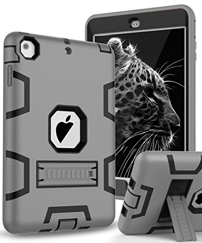 Product Cover Topsky 2877893 Shock-Absorption Three Layer Armor Defender Full Body Protective Case for iPad Mini, Mini 2 , Mini 3, Mini Retina - Grey Black