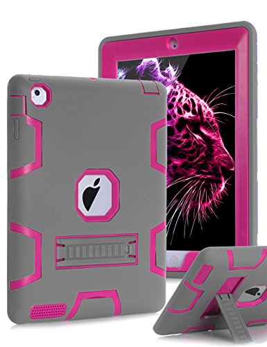 Product Cover TOPSKY iPad 2 Case,iPad 3 Case,iPad 4 Case,iPad 2/3/4 Kids Proof Case,Heavy Duty Shockproof Rugged Kickstand Protective Cover Case for iPad 2nd/3rd/4th Generation Retina(A1416/A1458) Grey Pink