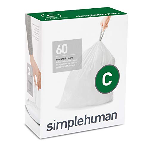 Product Cover simplehuman Code C Custom Fit Drawstring Trash Bags, 10-12 Liter / 2.6-3.2 Gallon, 3 Refill Packs (60 Count)