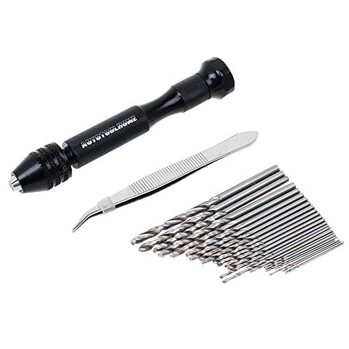 Product Cover AUTOTOOLHOME Precision Pin Vise Hand Drill with 25pcs Micro Twist Drill Bits Set 1pc Tweezers Rotary Tool mini Drill for Drill Press Vise Wood, Jewelry, Plastic Resin etc (0.5-3.0mm)