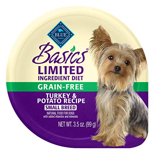 Product Cover Blue Buffalo Basics Limited Ingredient Diet, Grain Free Natural Adult Small Breed Wet Dog Food Cups, Turkey 3-oz