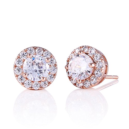 Product Cover GULICX Halo Stud Opal Earrings Rose Gold Plated Round CZ Cubic Zirconia