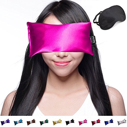 Product Cover Happy Wraps Lavender Eye Pillow - Weighted Hot Cold Aromatherapy Lavender Eye Pillows for Yoga Sleeping Migraines Pain Stress Relief - Gifts for Christmas, Employees, Women - Free Eye Mask - Pink