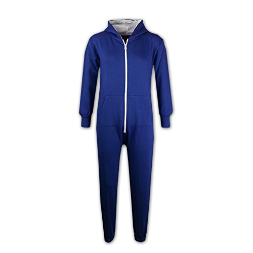 Product Cover Kids Girls Boys Plain Color Fleece Hooded Onesie All In One Jumpsuit 5-13 Years