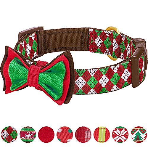 Product Cover Blueberry Pet 4 Patterns Christmas Party Fair Isle Style Adjustable Dog Collar with Detachable Bow Tie, Small, Neck 12