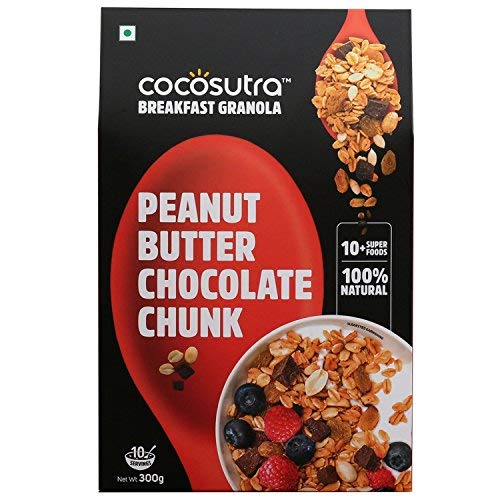 Product Cover COCOSUTRA Granola Peanut Butter Chocolate Chunk Breakfast Cereal with Oats Nuts Seeds and Dry Fruits 300 Gm (10.58 Oz)
