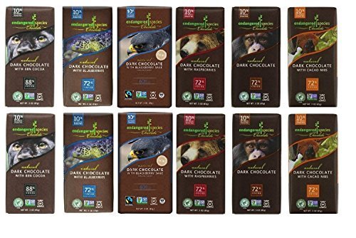 Product Cover Endangered Species Chocolate Variety Pack (Pack of 12) ........(Dark with Blueberry, Dark Chocolate with Blackberry Sage, Grizzly Dark Raspberry, Chimpanzee Dark Chocolate, Panther Extreme Dark Chocolate, Bat Dark intense)