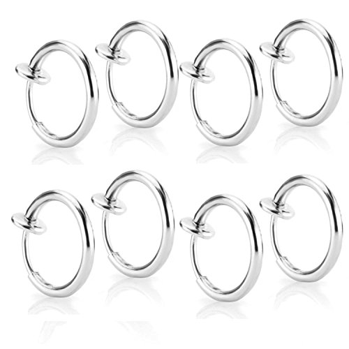 Product Cover CrazyPiercing 8 pcs of Surgical Steel Clip on Non-Pierced Hoops Fake Nose Lip Ear Rings Piercing (Silver Color)