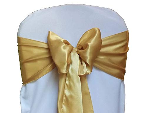 Product Cover mds Pack of 50 Satin Chair Sashes Bow sash for Wedding and Events Supplies Party Decoration Chair Cover sash -Gold