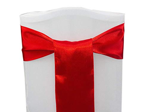 Product Cover mds Pack of 50 Satin Chair Sashes Bow sash for Wedding and Events Supplies Party Decoration Chair Cover sash -red