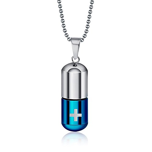 Product Cover VNOX Jewelry Fashion Stainless Steel Cross Capsule Medicine Pill Pendant Necklace,Blue