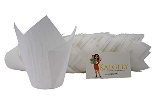 Product Cover Katgely White Tulip Baking Cups (Pack Of 200): Paper Muffin Liners, Elegant Wrappers For Standard Sized Cupcakes, Non-Stick And Grease-Proof - For Weddings, Birthdays, Baby And Bridal Showers
