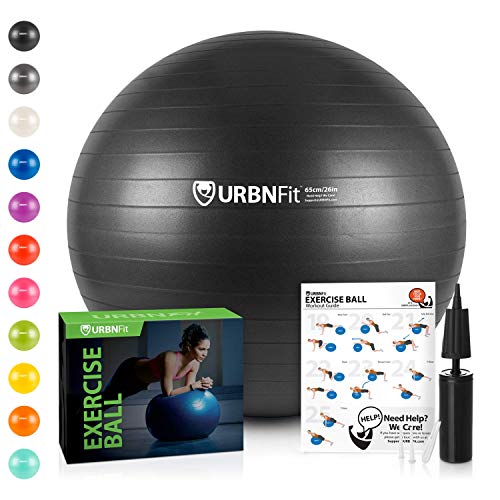 Product Cover URBNFit Exercise Ball (65 cm) for Stability & Yoga - Workout Guide Incuded - Professional Quality (Black)