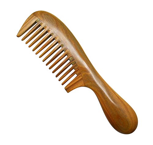 Product Cover Meta-C Natural Green Sandalwood Wooden Comb - NO SNAGS, NO TANGLE, NO STATIC (Short Handle - Wide Tooth)