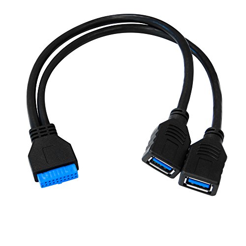 Product Cover Kingwin 2 Port USB 3.0 Splitter Adapter USB Type A Female to 20 Pin Motherboard Header Extension Cable. Add Extra USB 3.0 Ports to Any PC with This Adapter Cable, Backward Compatible with USB 2.0/1.0