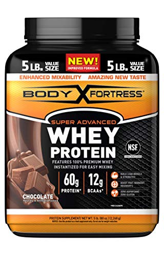 Product Cover Body Fortress Super Advanced Whey Protein Powder, Gluten Free, Chocolate, 5 lbs