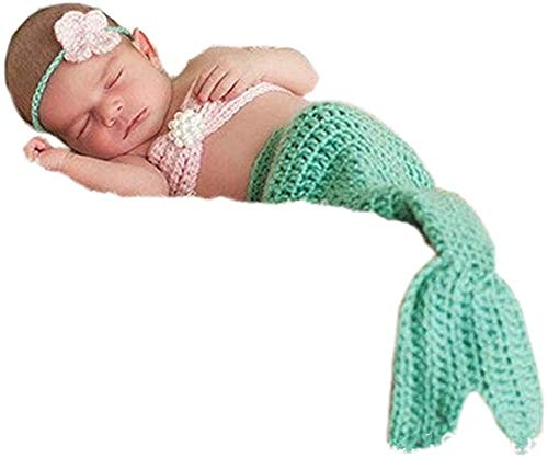 Product Cover Pinbo Newborn Baby Photography Prop Crochet Mermaid Headband Bra Tail