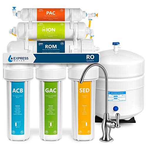 Product Cover Express Water Deionization Reverse Osmosis Water Filtration System - 6 Stage RO DI Water Filter with Faucet and Tank - Distilled Pure - Under Sink Home Water Softener - 100 GPD