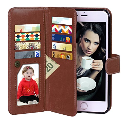 Product Cover Vofolen 2 in 1 Case for iPhone 6 Case iPhone 6S Case Wallet Folio Flip PU Leather Case Protective Hard Shell Magnetic Detachable Slim Back Cover with Card Holder Slot Wrist Strap for iPhone 6 6S Brown