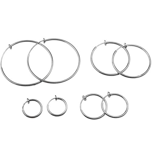 Product Cover Evelots Clip On Spring Hoop Earring-Gold/Silver-Pinch/Piercing/Nickel Free-Set/4
