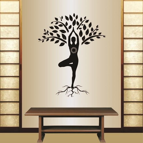 Product Cover Wall Vinyl Decal Home Decor Art Sticker Silhouette Yoga Tree Pose Girl Woman Exercise Meditation Relax Fitness Room Removable Stylish Mural Unique Design For Any Room Creative Design Logo House