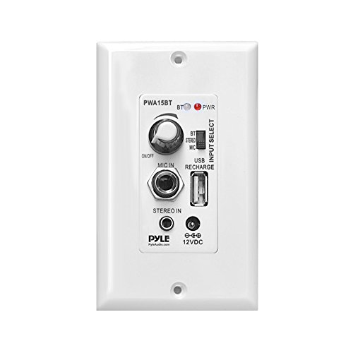 Product Cover Pyle Bluetooth Receiver Wall Mount | In-Wall Audio Control Receiver with Built-in Amplifier | USB, Microphone, Aux (3.5mm) Input | Speaker Terminal Block | Connect 2 Speakers - 100 Watt (PWA15BT)