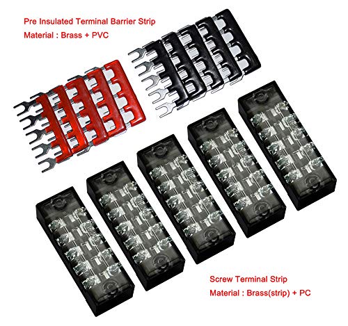Product Cover 5 Pcs Dual Row 5 Position Screw Terminal Strip 600V 15A + 400V 15A 5 Postions Pre Insulated Terminal Barrier Strip Red /Black 10 Pcs