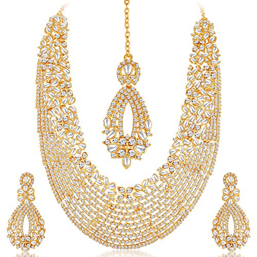 Product Cover Sukkhi Women's Gold Plated Australian Diamond Choker Necklace With Dop Earring & Mangtika 28