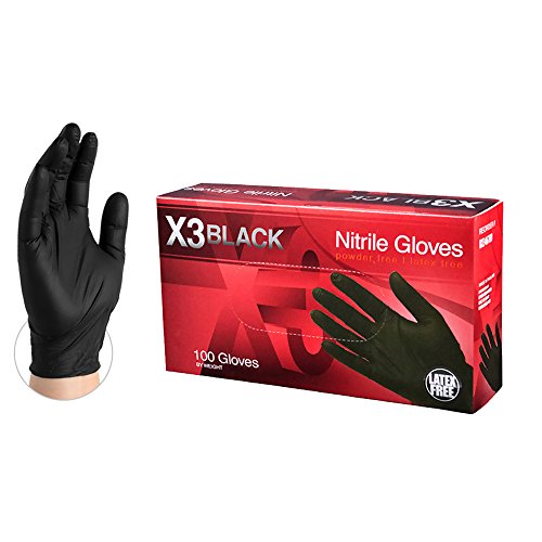 Product Cover Ammex X3 Industrial Black Nitrile Gloves - 3 mil, Latex Free, Powder Free, Textured, Disposable, Medium, BX344100-BX, Box of 100