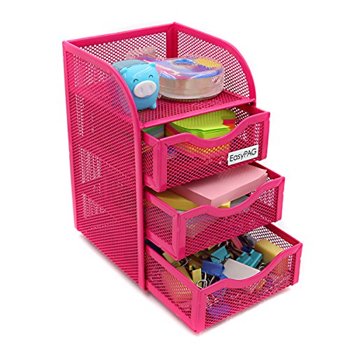 Product Cover EasyPAG Mesh Desk Accessorie Organizer 3 Drawer Office Supplies Caddy, Pink