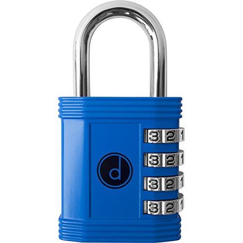 Product Cover Padlock - 4 Digit Combination Lock for Gym, Sports, School & Employee Locker, Outdoor, Fence, Hasp and Storage - All Weather Metal & Steel - Easy to Set Your Own Keyless Resettable Combo - Blue