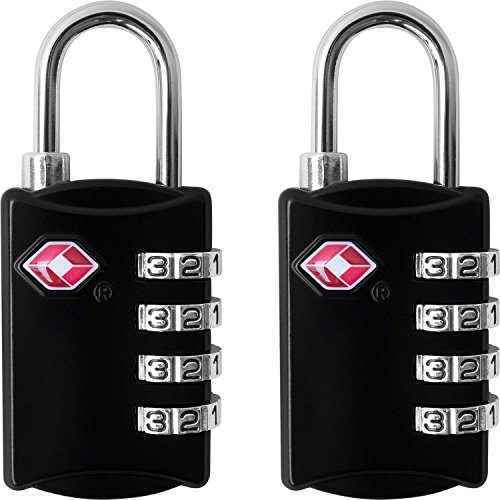 Product Cover TSA Luggage Locks (2 Pack) - 4 Digit Combination Steel Padlocks - Approved Travel Lock for Suitcases & Baggage - Black