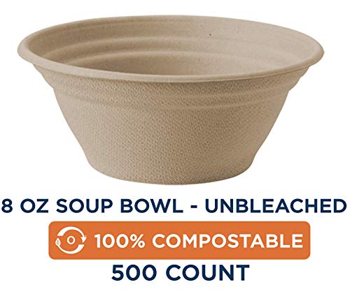 Product Cover 100% Compostable Bowls by World Centric, Made from Unbleached Plant Fiber, Soup Bowls, 8 oz (Pack of 500)