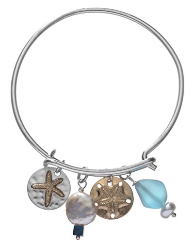 Product Cover Handmade Sand Dollar Starfish Bracelet with Swarovski Crystal, Mother of Pearl, and Tumbled Sea Glass Bead
