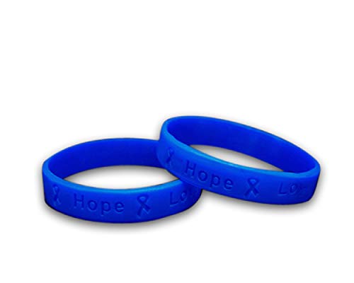 Product Cover Fundraising For A Cause | Blue Colon Cancer Bracelets - Blue Ribbon Cancer Awareness Silicone Bracelets for Adults (Pack of 50)