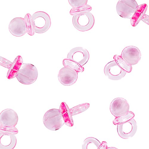 Product Cover Mini Acrylic Baby Pacifiers for Baby Shower Decorations, Table Scatter, Party Favors, Games & Activities - 144 Pieces by Super Z Outlet (Pink)