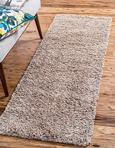 Product Cover Unique Loom Solo Solid Shag Collection Modern Plush Taupe Runner Rug (2' 6 x 10' 0)