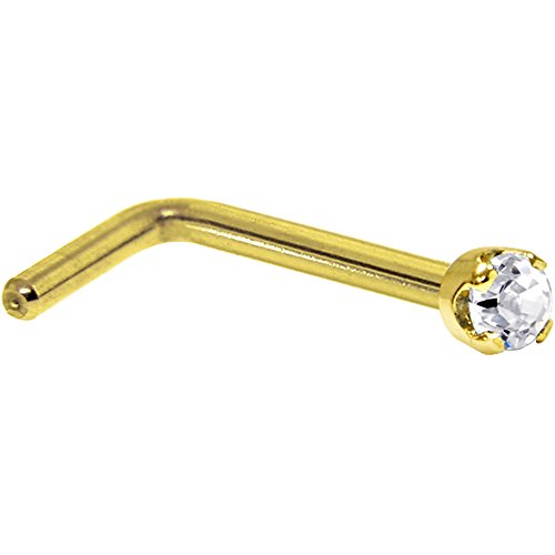 Product Cover Body Candy 14k Yellow Gold 1.5mm Diamond (0.015 cttw) L-Shaped Nose Ring 20 Gauge