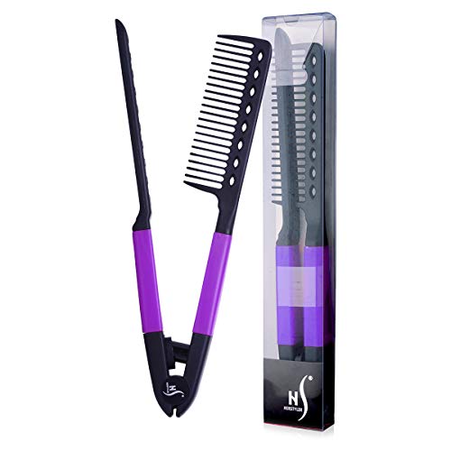 Product Cover Herstyler Straightening Comb For Hair - Flat Iron Comb For Great Tresses - Hair Straightener Comb With A Grip, Hair Straightener Comb For Knotty Hair- Keratin Comb For Unkempt Hair, Get wooed (Purple)