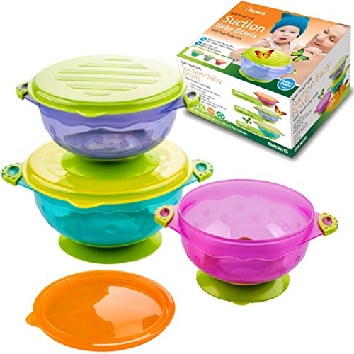 Product Cover Baby Bowls for Toddlers Infants 6 Months Old Babies, Best Suction That Stick, BPA Free, Self Feeding Training Storage Bowl with Lids Avoid Food Spills Less Mess on Floor Great Shower Gift Set 3 Pack